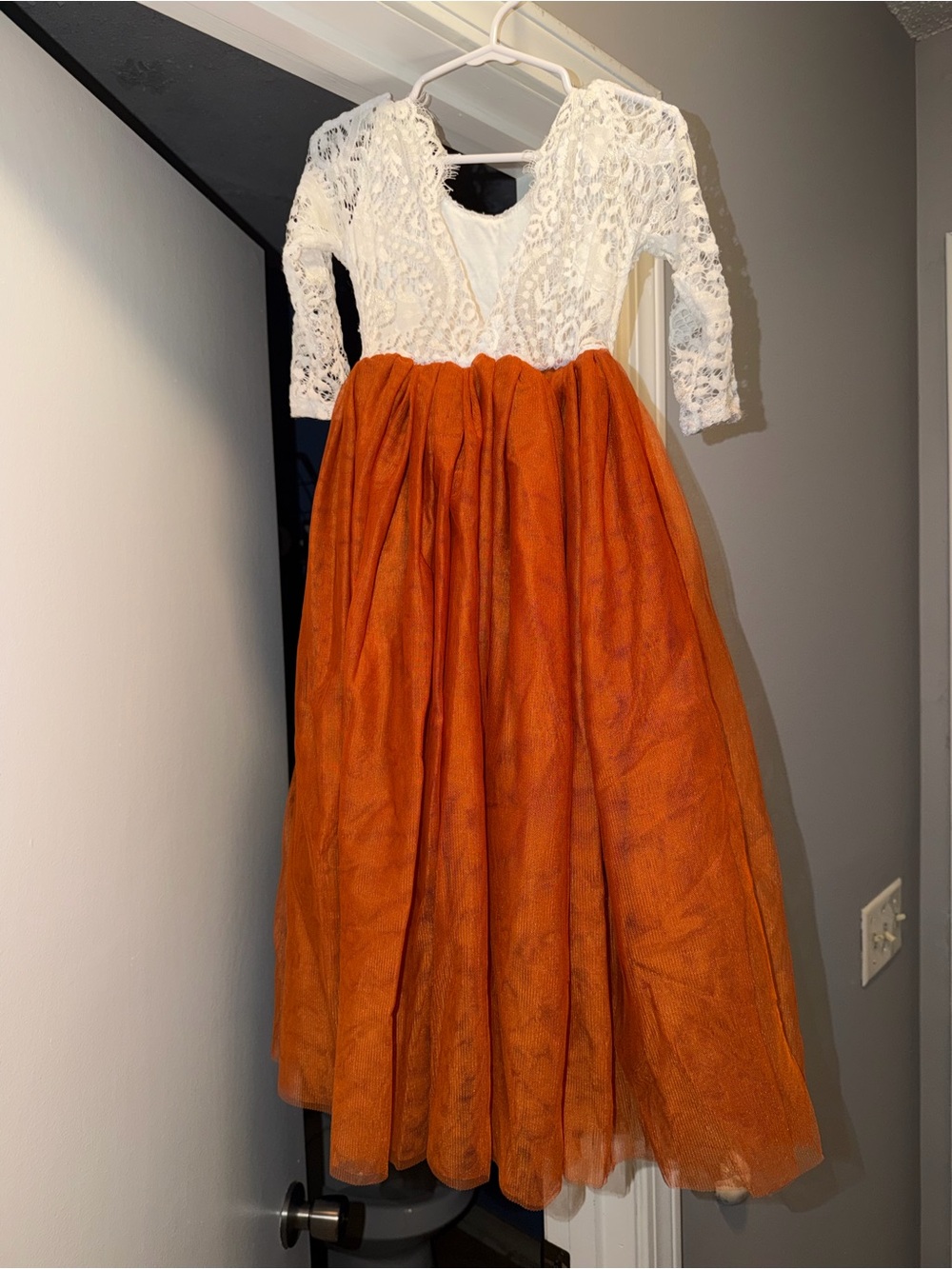 Lace Maxi Dress in Orange & White Like New